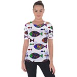 Fish Abstract Colorful Shoulder Cut Out Short Sleeve Top