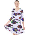 Fish Abstract Colorful Quarter Sleeve Front Wrap Dress