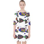 Fish Abstract Colorful Quarter Sleeve Pocket Dress