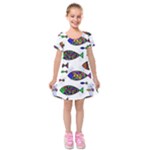 Fish Abstract Colorful Kids  Short Sleeve Velvet Dress