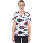 Fish Abstract Colorful Women s V-Neck Scrub Top