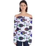 Fish Abstract Colorful Off Shoulder Long Sleeve Top