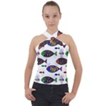 Fish Abstract Colorful Cross Neck Velour Top