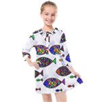 Fish Abstract Colorful Kids  Quarter Sleeve Shirt Dress
