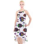 Fish Abstract Colorful High-Low Halter Chiffon Dress 