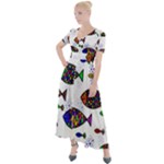 Fish Abstract Colorful Button Up Short Sleeve Maxi Dress