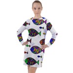 Fish Abstract Colorful Long Sleeve Hoodie Dress