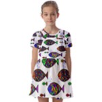 Fish Abstract Colorful Kids  Short Sleeve Pinafore Style Dress