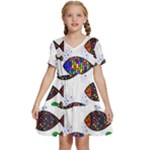Fish Abstract Colorful Kids  Short Sleeve Tiered Mini Dress