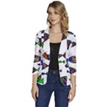 Fish Abstract Colorful Women s One-Button 3/4 Sleeve Short Jacket
