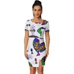 Fish Abstract Colorful Fitted Knot Split End Bodycon Dress