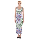 Bloom Nature Plant Pattern Fitted Maxi Dress