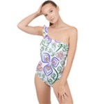 Bloom Nature Plant Pattern Frilly One Shoulder Swimsuit
