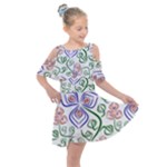 Bloom Nature Plant Pattern Kids  Shoulder Cutout Chiffon Dress