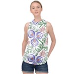 Bloom Nature Plant Pattern High Neck Satin Top