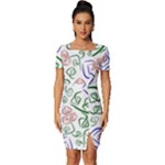 Bloom Nature Plant Pattern Fitted Knot Split End Bodycon Dress