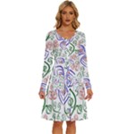 Bloom Nature Plant Pattern Long Sleeve Dress With Pocket