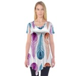 Pen Peacock Colors Colored Pattern Short Sleeve Tunic 