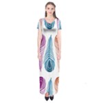 Pen Peacock Colors Colored Pattern Short Sleeve Maxi Dress