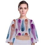 Pen Peacock Colors Colored Pattern Tie Back Butterfly Sleeve Chiffon Top