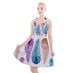 Pen Peacock Colors Colored Pattern Halter Party Swing Dress 