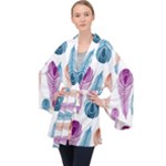 Pen Peacock Colors Colored Pattern Long Sleeve Velvet Kimono 