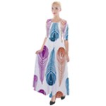 Pen Peacock Colors Colored Pattern Half Sleeves Maxi Dress