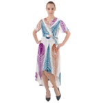 Pen Peacock Colors Colored Pattern Front Wrap High Low Dress