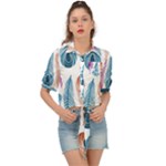 Pen Peacock Colors Colored Pattern Tie Front Shirt 