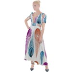 Pen Peacock Colors Colored Pattern Button Up Short Sleeve Maxi Dress