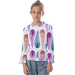 Pen Peacock Colors Colored Pattern Kids  Frill Detail T-Shirt