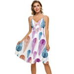 Pen Peacock Colors Colored Pattern Sleeveless Tie Front Chiffon Dress