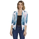 Pen Peacock Colors Colored Pattern Women s Draped Front 3/4 Sleeve Shawl Collar Jacket