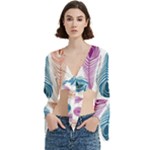 Pen Peacock Colors Colored Pattern Trumpet Sleeve Cropped Top