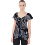 Leaves Flora Black White Nature Lace Front Dolly Top