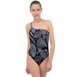 Leaves Flora Black White Nature Classic One Shoulder Swimsuit