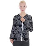 Leaves Flora Black White Nature Casual Zip Up Jacket