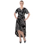Leaves Flora Black White Nature Front Wrap High Low Dress