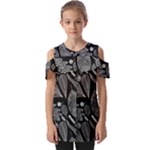 Leaves Flora Black White Nature Fold Over Open Sleeve Top