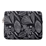 Leaves Flora Black White Nature 15  Vertical Laptop Sleeve Case With Pocket