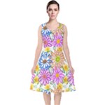 Bloom Flora Pattern Printing V-Neck Midi Sleeveless Dress 