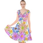 Bloom Flora Pattern Printing Cap Sleeve Front Wrap Midi Dress