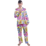 Bloom Flora Pattern Printing Men s Long Sleeve Satin Pajamas Set