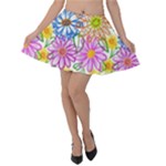 Bloom Flora Pattern Printing Velvet Skater Skirt