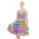 Bloom Flora Pattern Printing Halter Party Swing Dress 