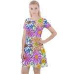 Bloom Flora Pattern Printing Cap Sleeve Velour Dress 