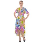 Bloom Flora Pattern Printing Front Wrap High Low Dress