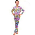 Bloom Flora Pattern Printing Kids  Satin Long Sleeve Pajamas Set