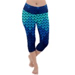 Blue Gradient Knit Pattern Lightweight Velour Capri Yoga Leggings