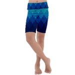 Blue Gradient Knit Pattern Kids  Lightweight Velour Cropped Yoga Leggings